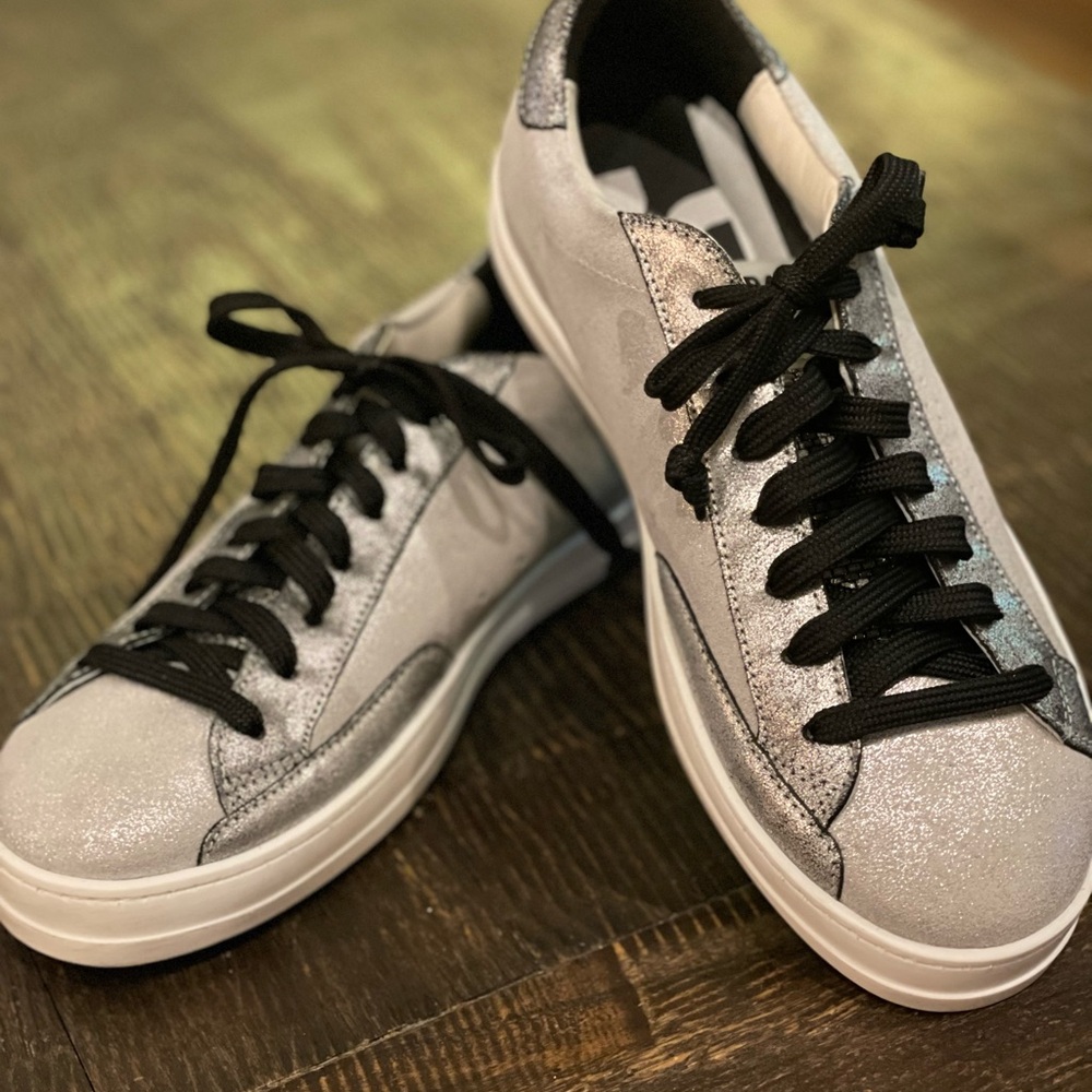 P448 John Nantes YOU CAN SURF LATER BLACK & SILVER SNEAKERS WOMEN’S EU 37 US 7